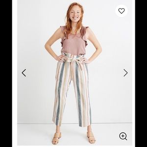 Tie-waist huston pull-on crop pants in stripe